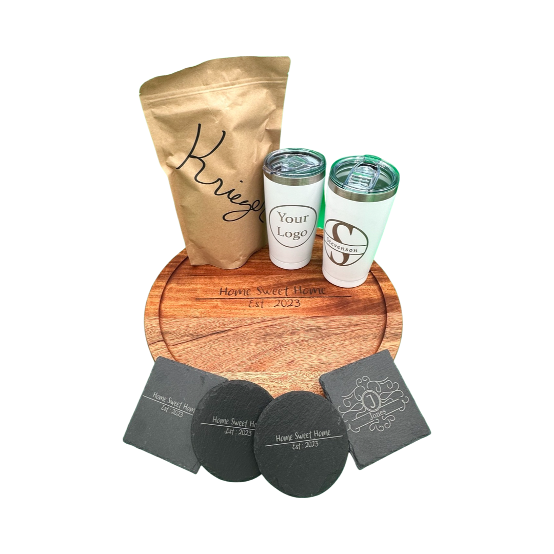 Coffee gift set with Lazy Susan, House warming gift, realtor gift set, employee awards, personalized gift set