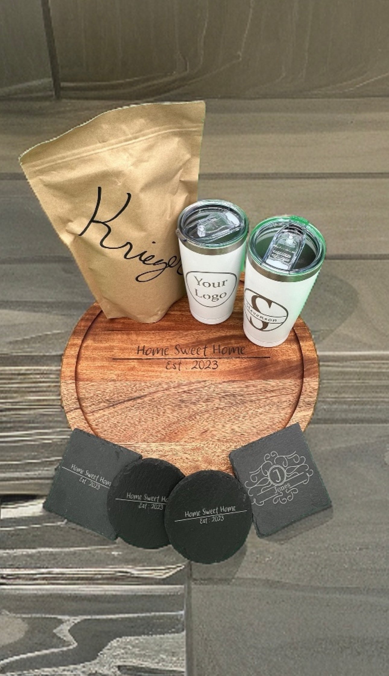 Coffee gift set with Lazy Susan, House warming gift, realtor gift set, employee awards, personalized gift set